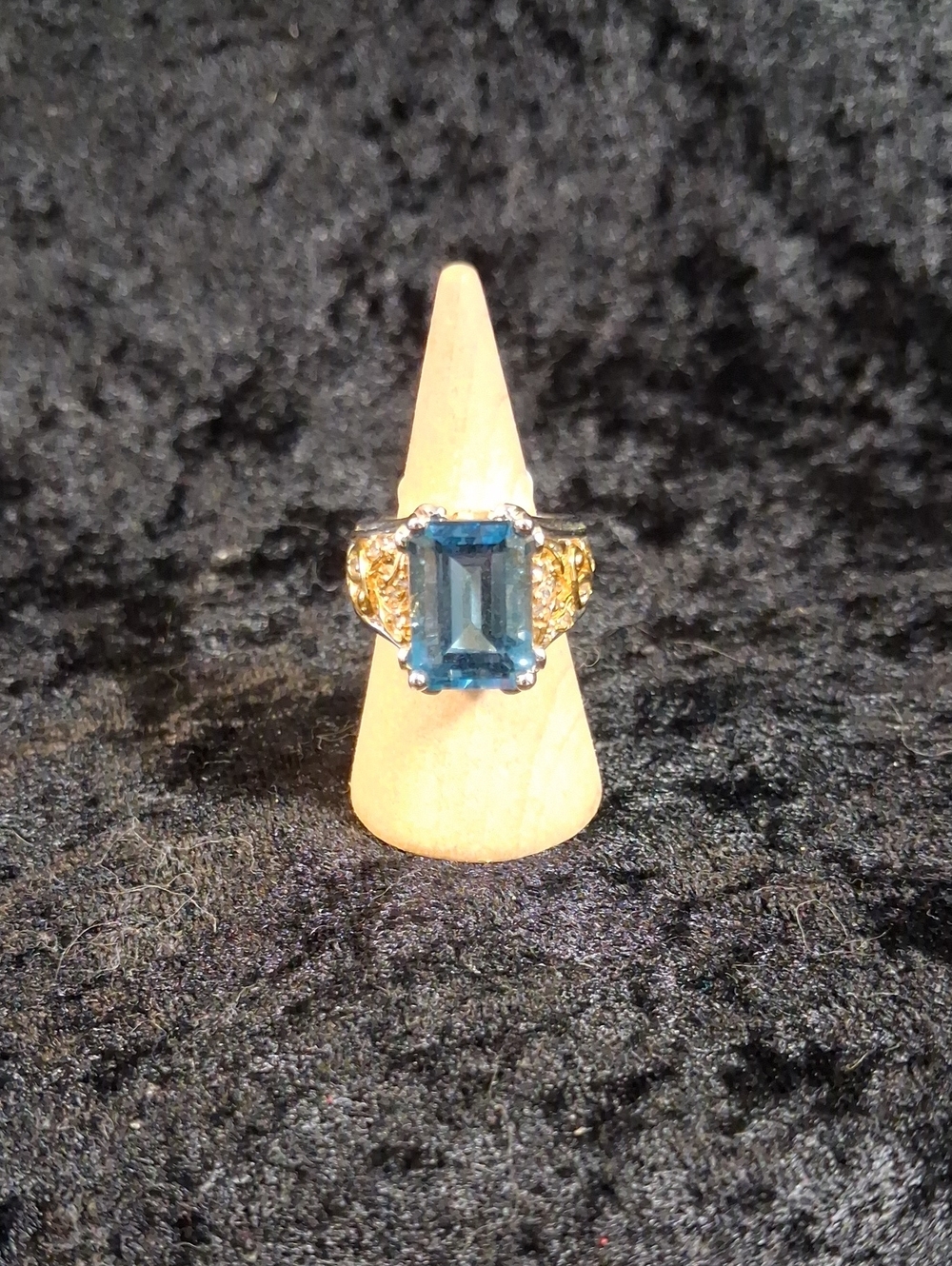 Victoria Wieck Deep Blue Emerald-Cut Ring with Gold Accents